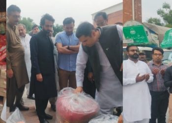 اہلیان فیصل آباد کیطرف سے سوات کے سیلاب متاثرین کیلئے 8 ٹرک امدادی سامان روانہ کردیے گئے